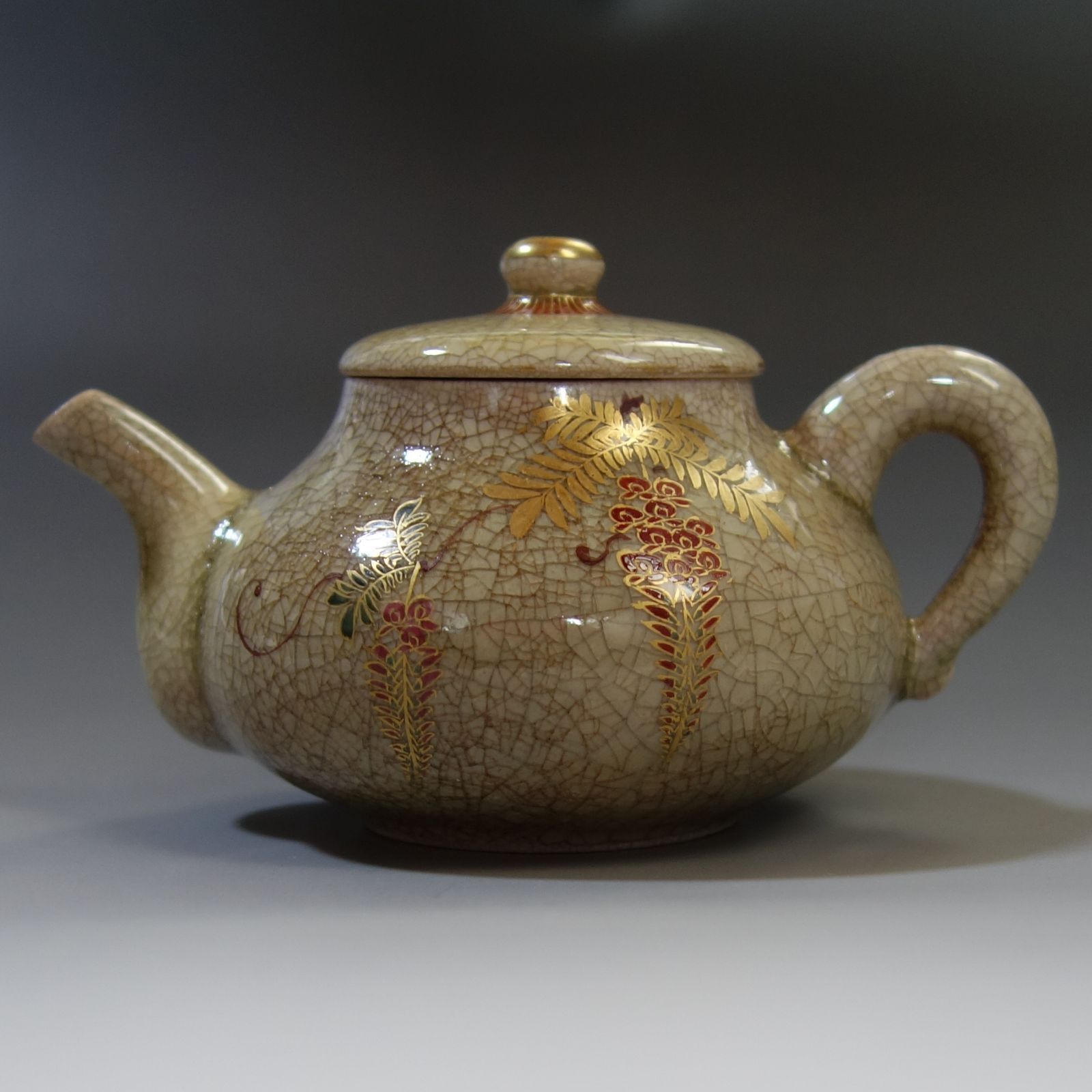 エビス】急須 湯冷まし 茶碗 薩摩焼 色絵花唐草文 煎茶道具 合箱