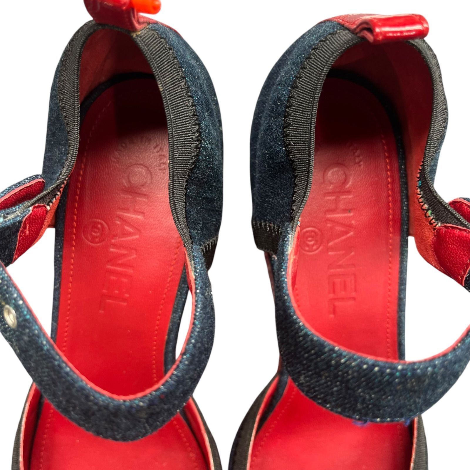 ○シャネル CHANEL バイカラー ココマーク デニム クリアソール