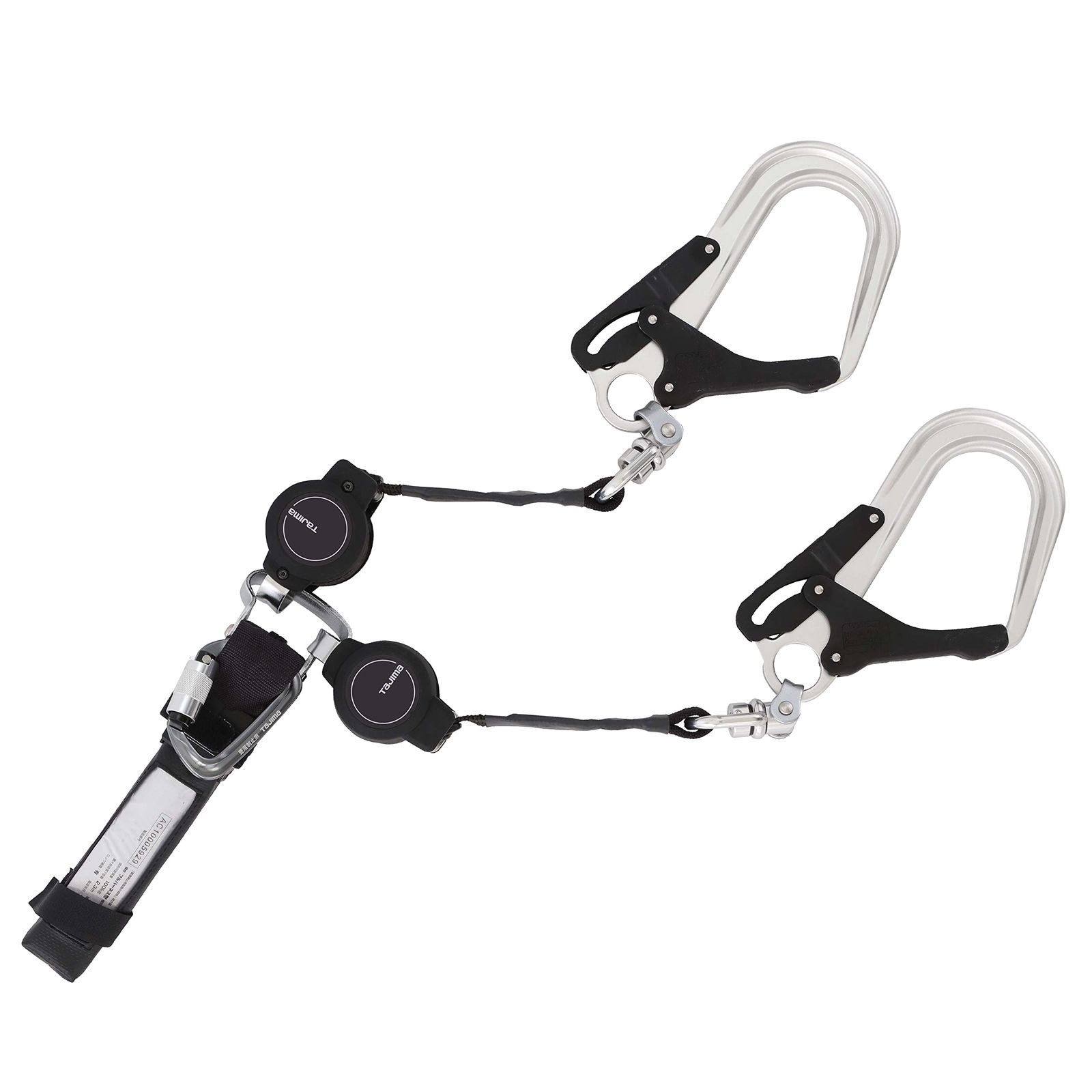 タジマ 新規 全帯 フルハーネス用ダブルランヤード 常時巻取の超小型軽量リール より戻し付き超軽量アルミ鍛造フックL8 腰道具にランヤードが干渉しない上分岐 オートストップへ切替 ランヤードを好みの長さに固定できるアジャストストッパー A1KR15