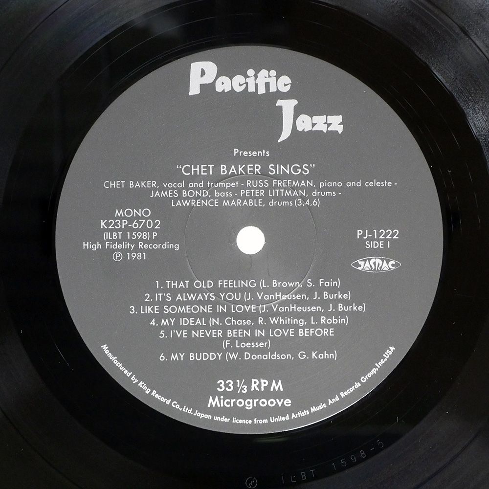 国内盤 CHET BAKER/CHET BAKER SINGS/PACIFIC JAZZ K23P6702 LP