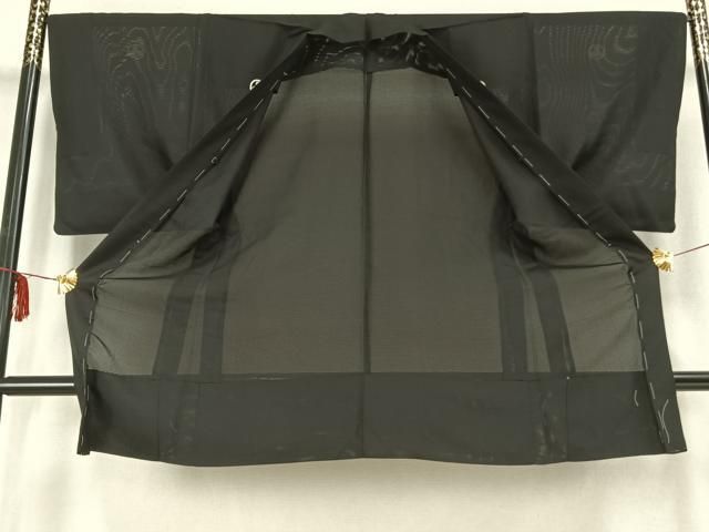 平和屋着物▽男性 黒紋付 長羽織 スリーシーズン 春夏秋 塵除け 正絹 AABB2360fy