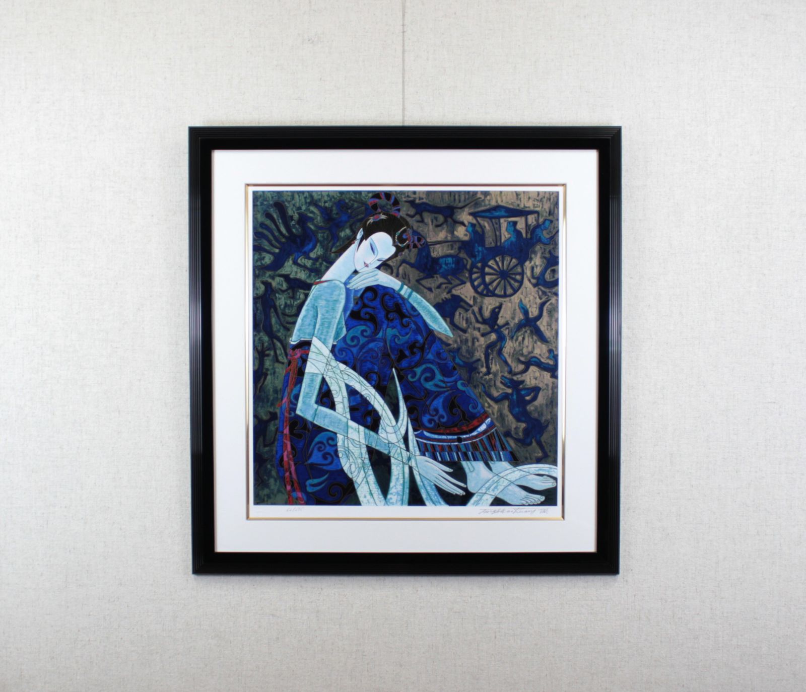 ティン・シャオカン 額縁付き 絵画 美術品 1990年代物？ ティン・シャオカン 額縁付き 絵画 美術品 1990年代物？（ティン