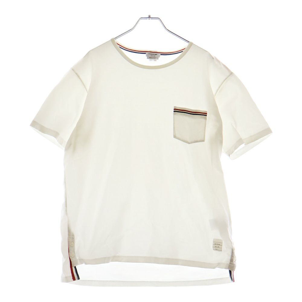 【サイズL】THOM BROWNE Tシャツ クルーネック ポケット ネイビー THOM BROWNE 半袖ニットトップス ホワイト⁄グレー THOM BROWNE トム