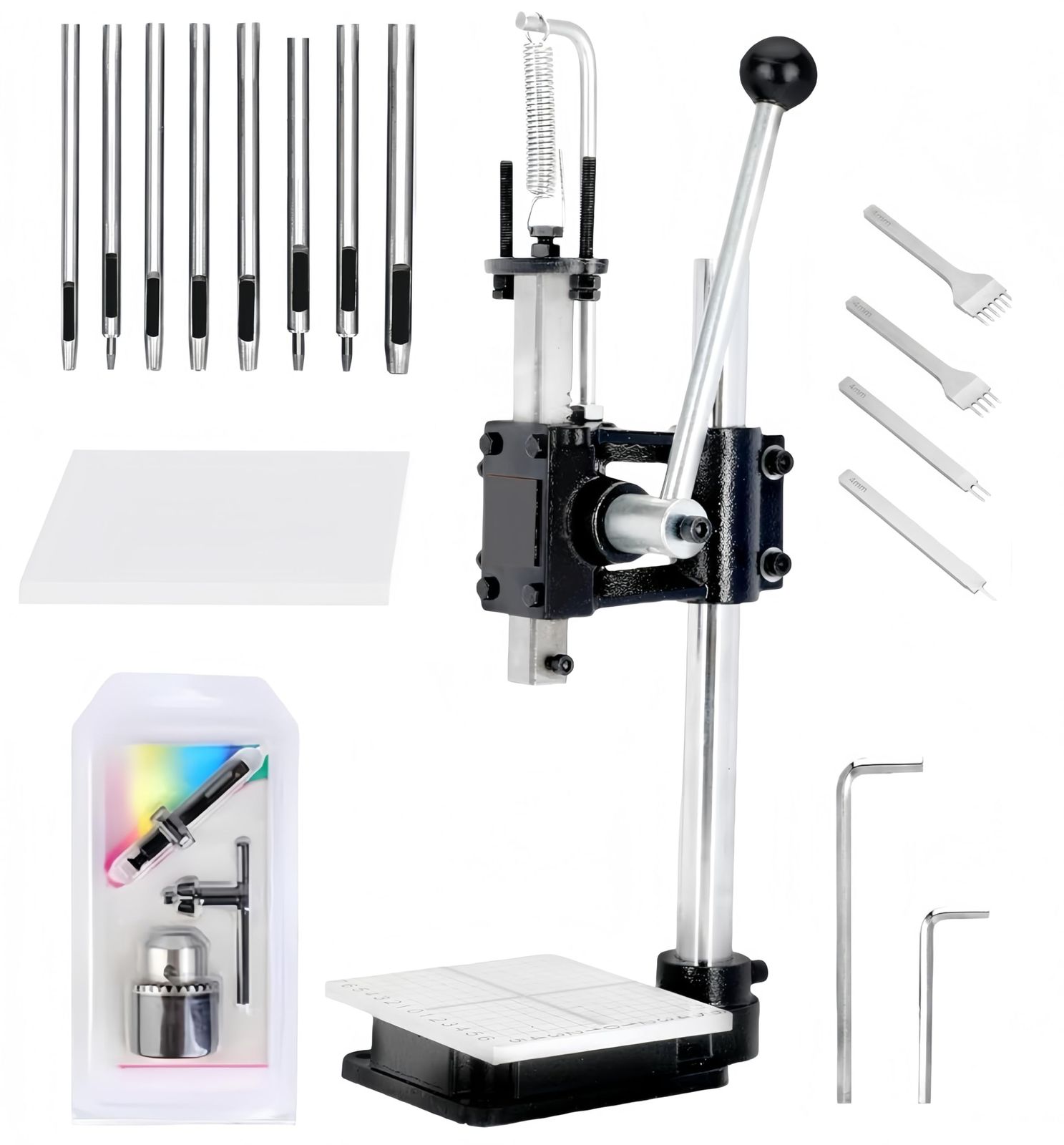 TUIYIDUO ハンドプレス 機 ハンドメイド DIY 穴あけパンチ レザークラフト ハンディプレス 穴あけ機 穴あけパンチ 穴開け 革細工 穴あけレザークラフト工具セット 15x12x35.5cm