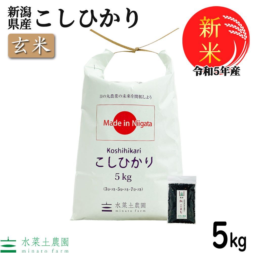 新米　玄米　お米　新潟県産　古代米お試し袋付き　令和5年産　こしひかり　米5kg　米　メルカリ