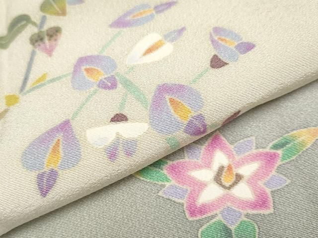 平和屋本店□極上 本加賀友禅作家 百貫華峰 訪問着 花鳥文 暈し染め 薄