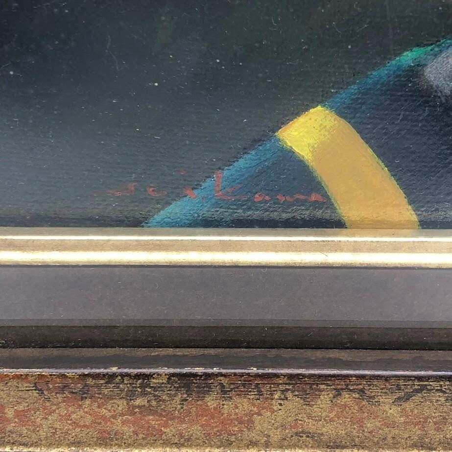 ss7213 額装 市川元晴 老ピエロ道化 油彩画 F3 直筆サイン入り 油絵