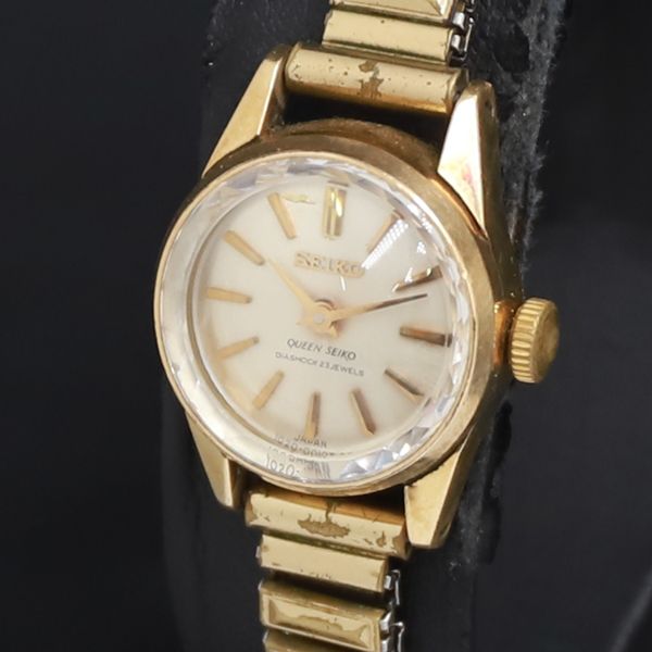 セイコー クィーンセイコー 23石 手巻き 1020A 14KGF 部品取りに！ クイーン セイコー 手巻き レディース 23石 腕時計 ゴールド 稼働品