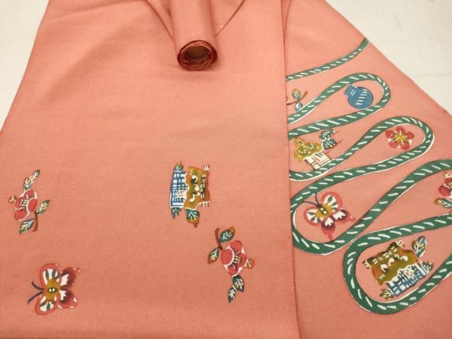 平和屋着物○上質な小紋 型染め いろは唄 吉祥文 鬼しぼ縮緬