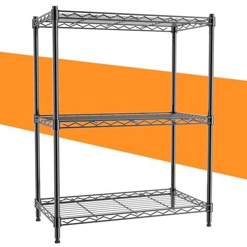 高さ60黒 3段スチールラック 幅60×奥行35×高さ60cm キッチンラック 金属収納ラック キッチン シェルビングユニット 高耐久ストレージシェルビング 整理棚 本棚 シェルフ棚 メタル製 メタルラ