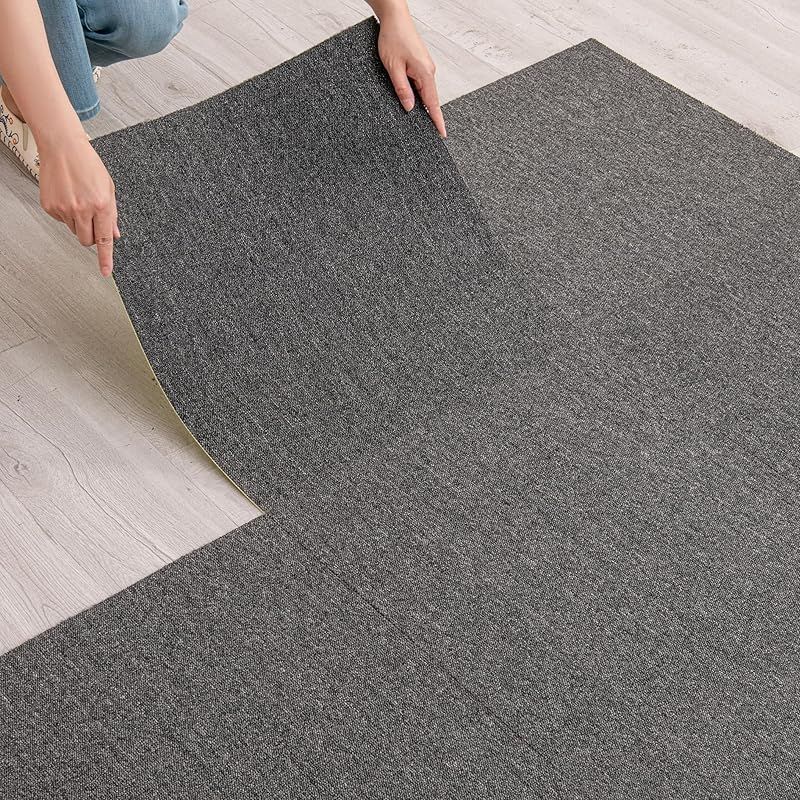 在庫セール タイル カーペット マット50x50cm 20枚 約3畳 厚手5mm 大判 ずれ防止テープ付き 難燃性 磨耗に耐え 耐久性 タイルマット カット 床暖房対応 原状回復可 会社|家庭|賃貸|業務用|住宅|高齢者用 ダークグレー 色番0 0