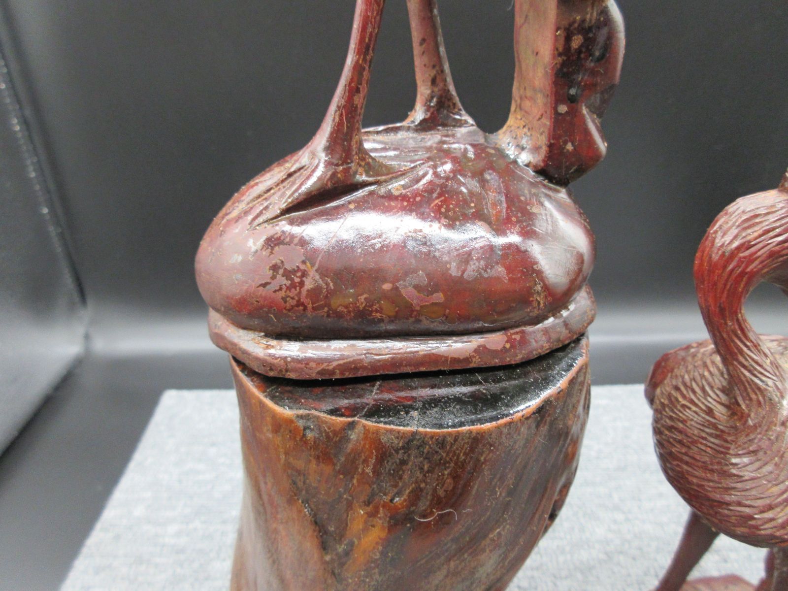 ツル３わの木彫り置物　骨董 ツル3わの木彫り置物 骨董