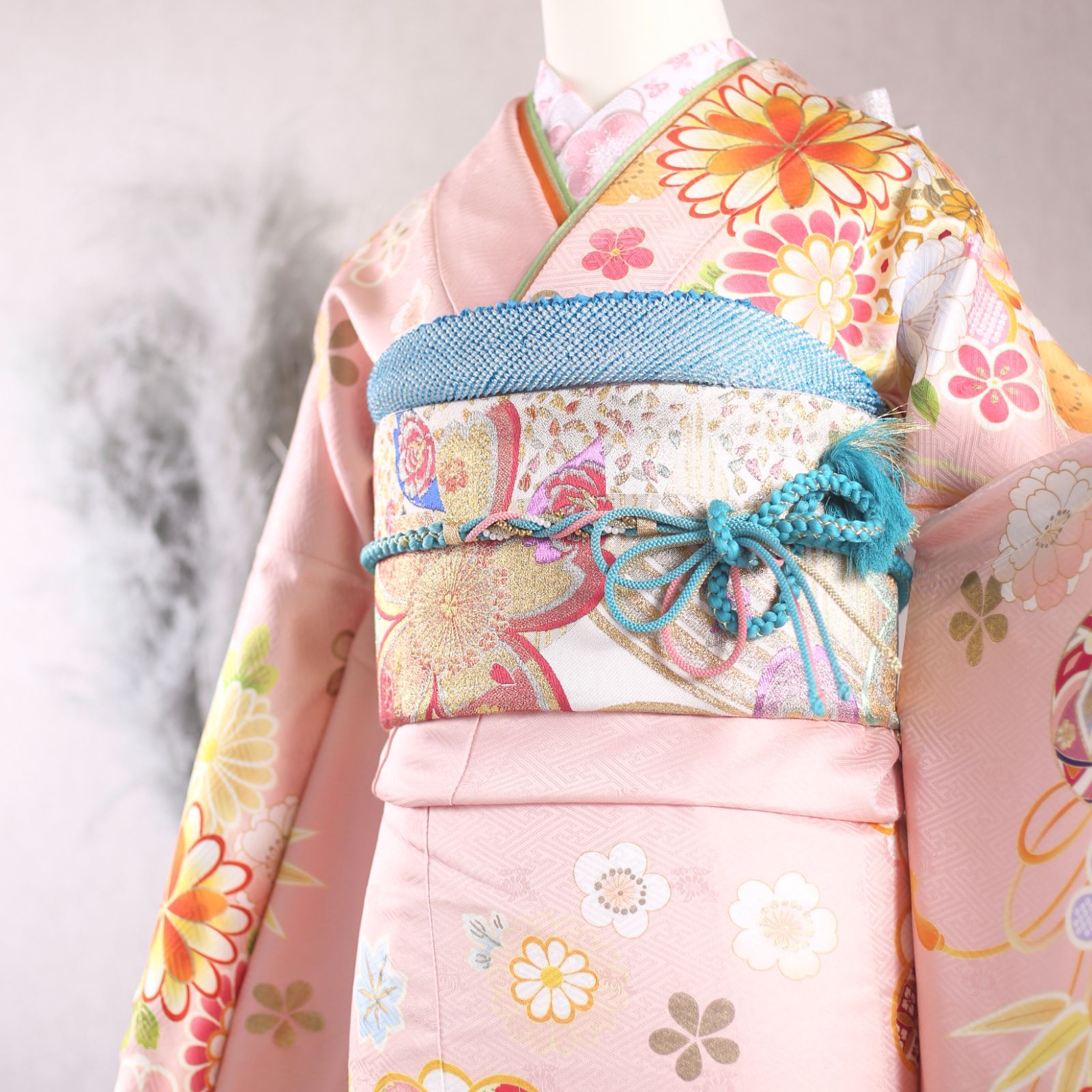 振袖フルセット 振袖セット 振袖 Lサイズ 中古 ピンク×レトロ 美品