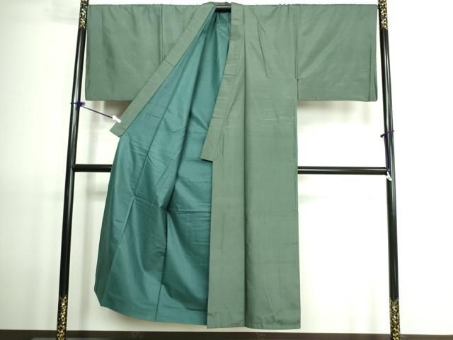 平和屋着物○男性 紬 アンサンブル 青鈍色 キングサイズ 正絹 逸品 未