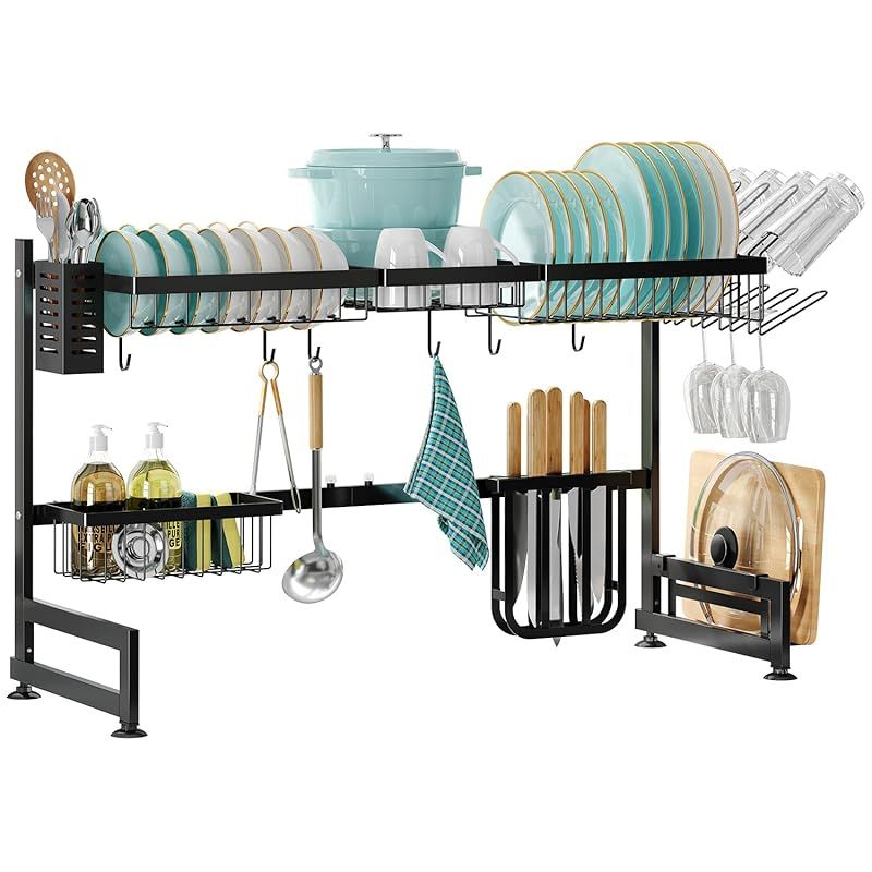 MAJALiS キッチンラック シンク上 水切りラック 2段 ステンレス 食器乾燥ラック 食器 水切り 収納 水切りかご みずきり シンクジョウ ミズキリ 大容量 ワイド 省スペース 組立簡単 強化型 高い安定性 ブラック 2段式 0