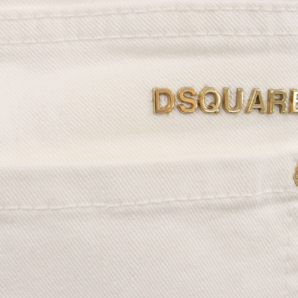 DSQUARED2 (ディースクエアード) ゴールドメタルロゴ付き デニムパンツ S74LA0509 ホワイト