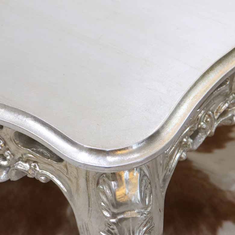 イタリア リビングテーブル シルバー 109cm 完成品 猫脚 長方形