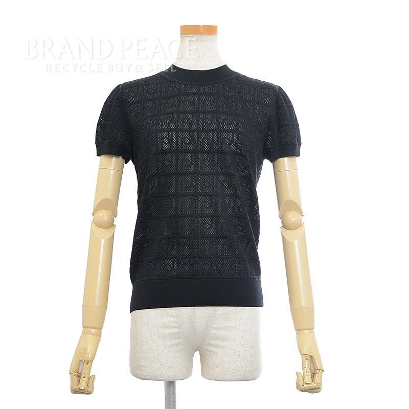 エルメス 半袖 トップス 透かし編みニット カットソー シルク ブラック  
