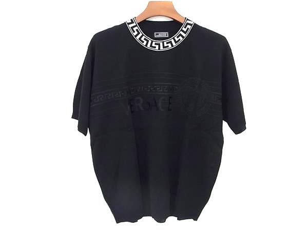 美品 GIANNI VERSACE ジャンニ ヴェルサーチ メデューサ サマーニット 半袖 トップス メンズ 洋服 ブラック系 FC8753
