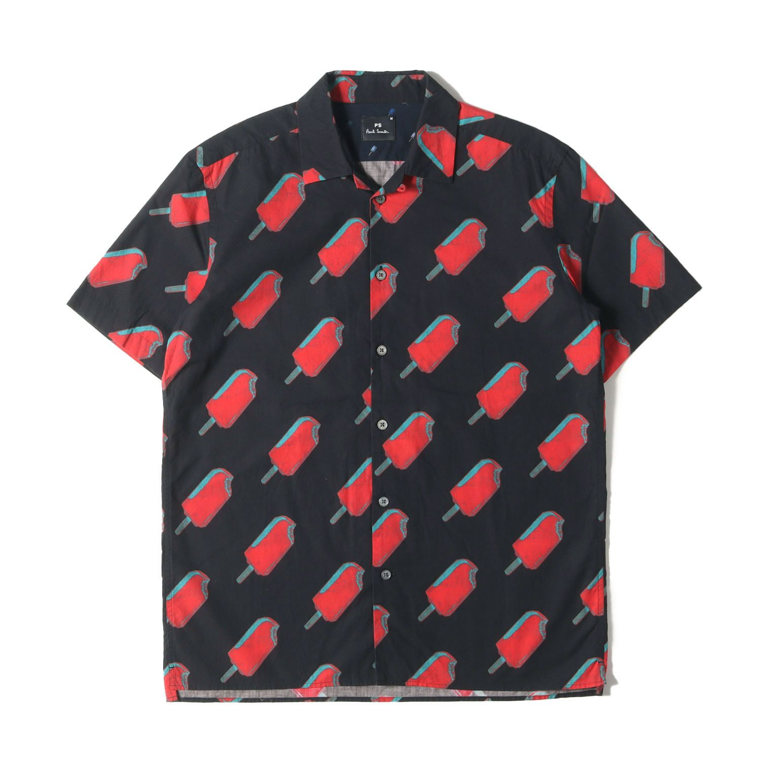 Paul Smith ポールスミス シャツ サイズ:M キャンディー フォトグラフィック オープンカラー 半袖シャツ PHOTOGRAPHIC LOLLY PRINT SHIRT 総柄 アロハ ハワイアン PS ブラック レッド 日本製 トップス【メ