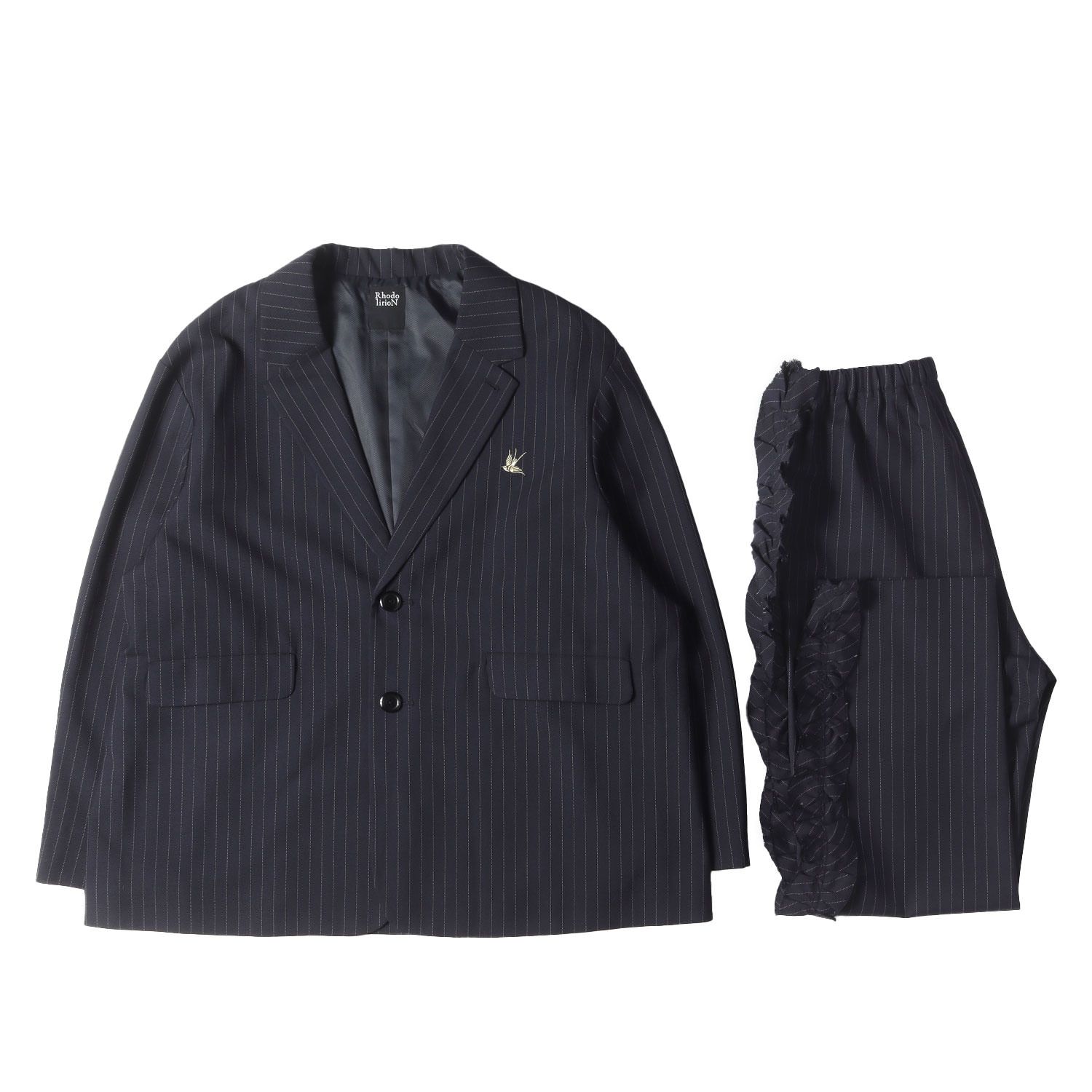 RHODOLIRION ロドリリオン 23AW IMA ZINE別注 RhodolirioN for MEN meets TANY ピンストライプ ジャケット フリル ピンストライプ パンツ | ネイビー 紺 メンズ