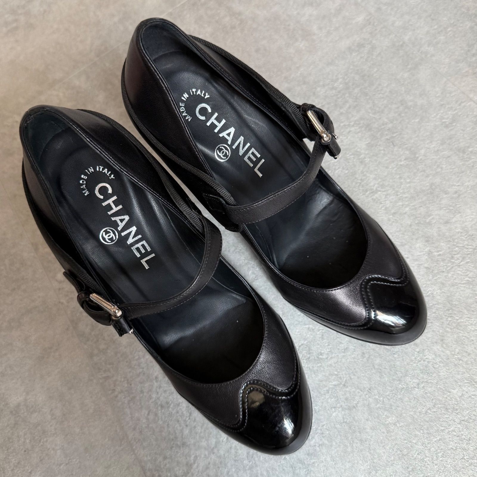 美品 CHANEL シャネル ベルト ロゴ パンプス ココマーク レザー メタル 