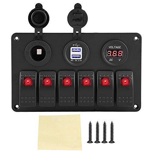 （赤） KIMISS ABS 6ギャング 防水ON-OFFトグルスイッチパネル デュアルUSBソケット充電器 LED電圧計 12V 24V電源コンセント カーボートマリンRVトラックキャンピングカー用(（赤）)
