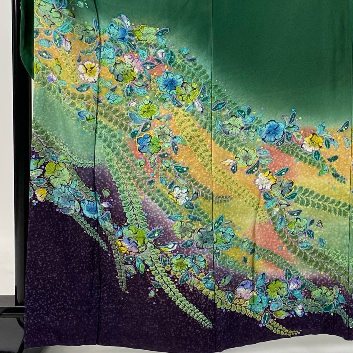 振袖 身丈166cm 裄丈69cm L 袷 落款 辻が花 金彩 ぼかし 緑 正絹