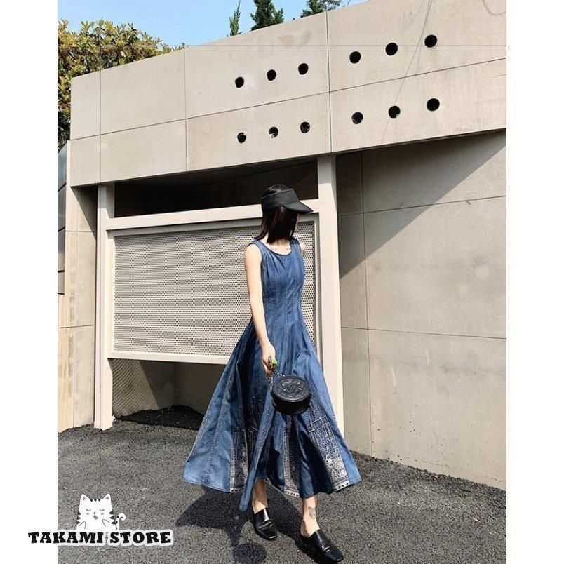 DRIES VAN NOTEN*ロングマキシ丈 デニムストレートワンピース DRIES VAN NOTEN デニム マキシワンピース ベルト付き | NET-A