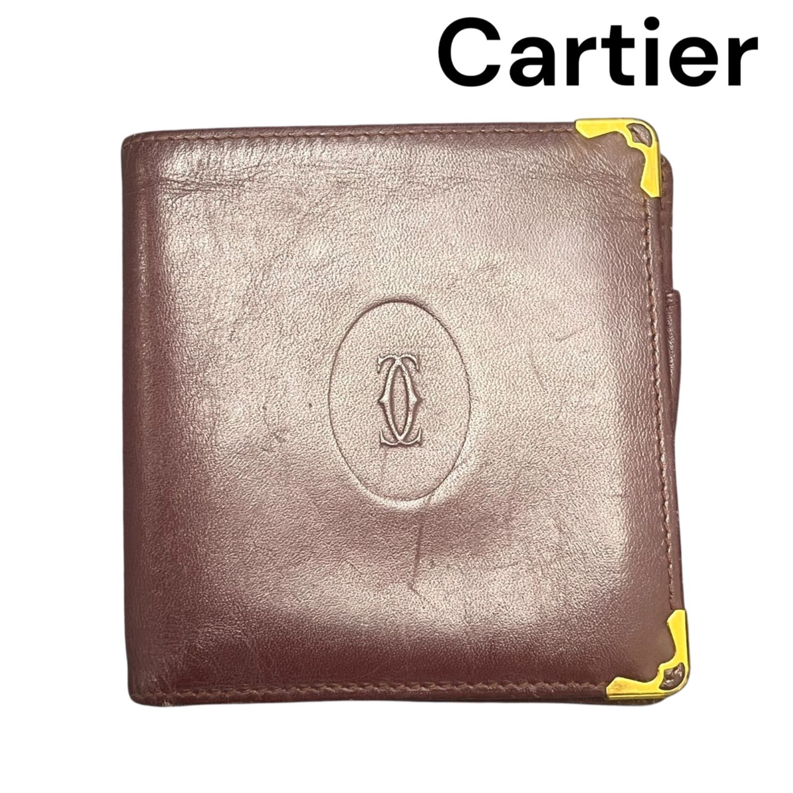 カルティエ Cartier マストライン 二つ折り財布 ボルドー