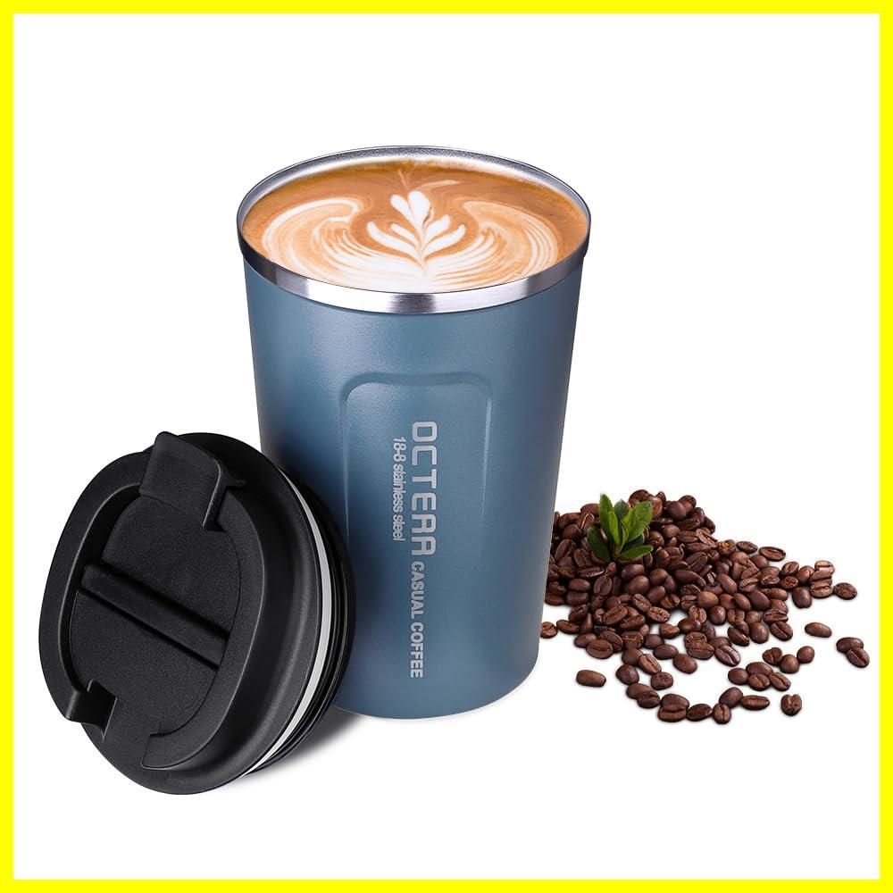 【大特価】マグカップ 保温 コーヒーカップ コンビニカップ 携帯マグ 保冷 タンブラー 真空断熱 OCTERR ステンレス製 蓋付き 持ち運び 直接ドリップ プレゼントに (グレイッシュブルー 380ml)