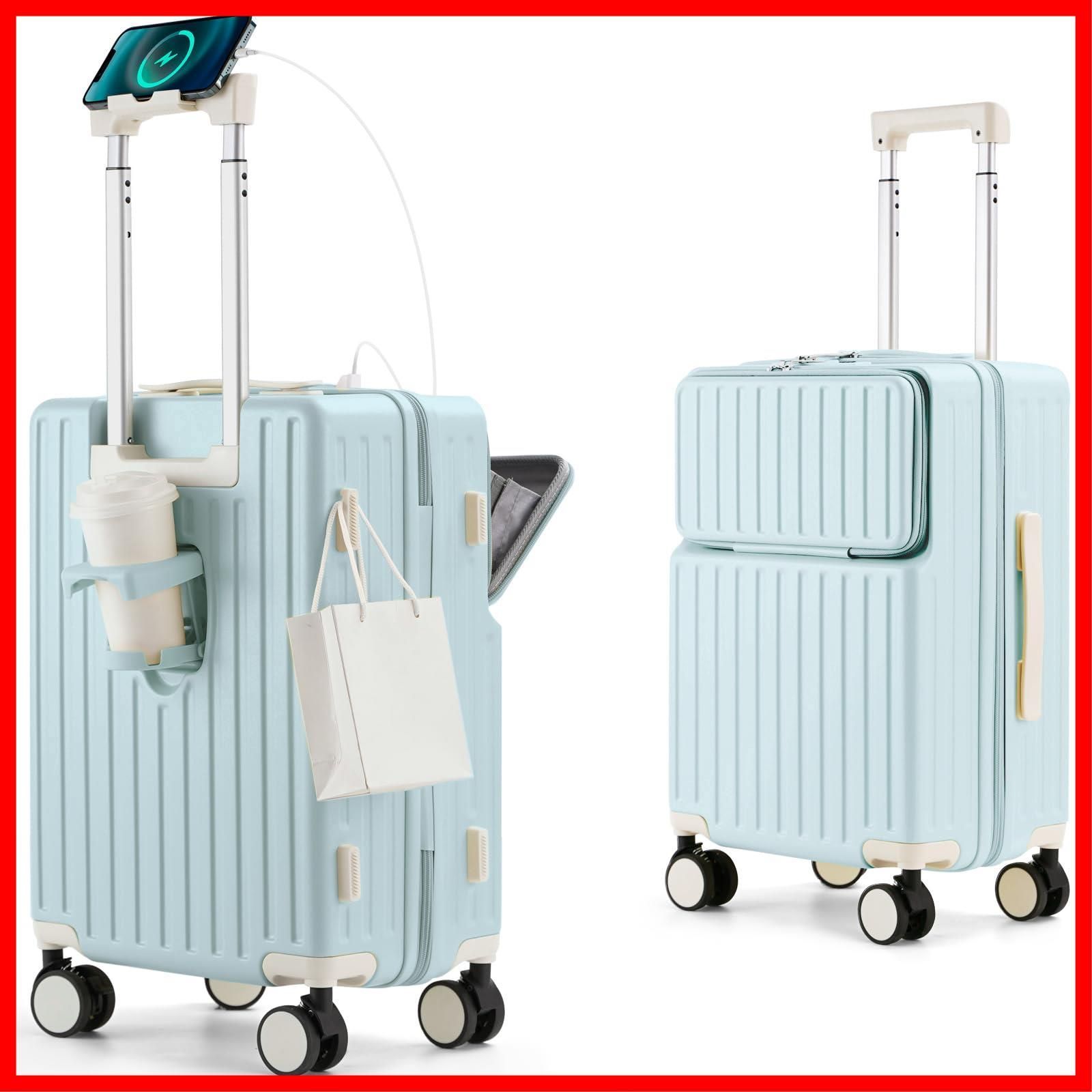 即日発送 多機能キャリーケース 超軽量 機内持ち込み 耐衝撃 前開き スーツケース キャリーバッグ USBポート付き 360度回転 スーツケース ダブルキャスター 軽量 フロントオープン 旅行 ビジネス Mularda 出張 ブルー