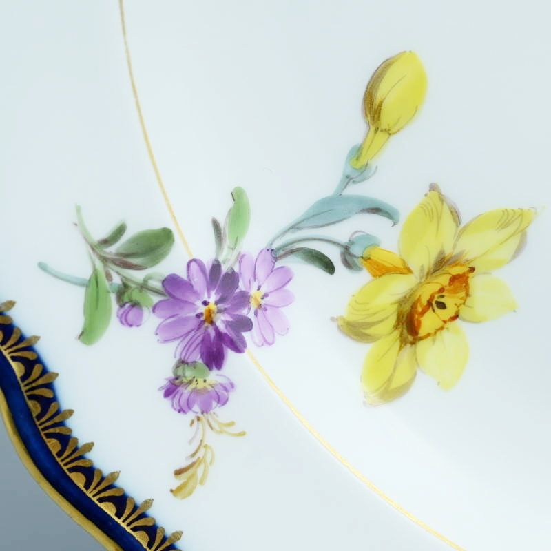 M02-t026 Meissen マイセン Aカンテ ベーシックフラワー 六つ花 アネモネ プレート 中皿 約21.5cm コバルト 金彩 一級品 M02-t026 Meissen マイセン Aカンテ ベーシックフラワー 六つ花
