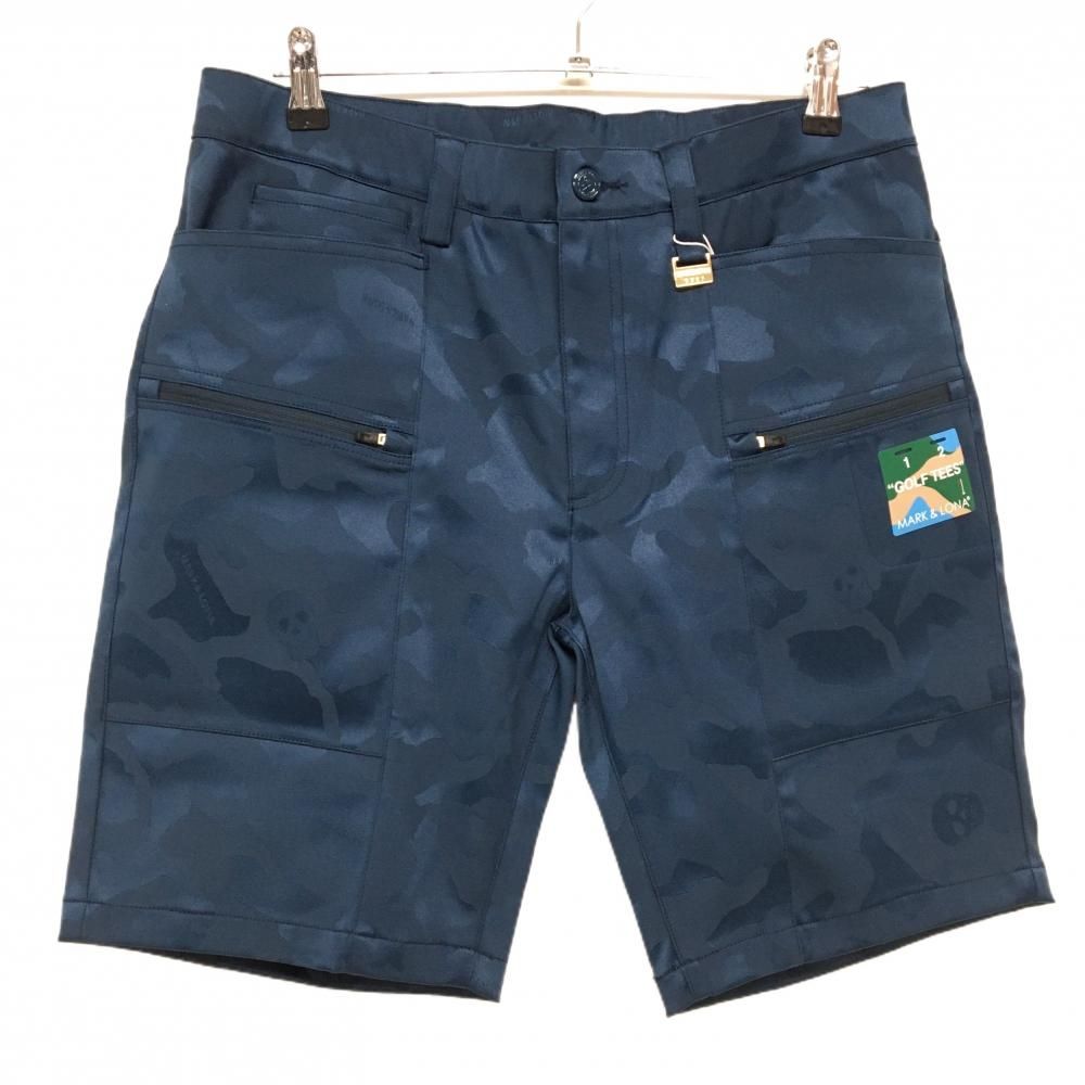 価格 マークアンドロナ ハーフパンツ ネイビー カモフラ柄織生地 迷彩 スカル メンズ 48 L ゴルフウェア 2025年モデル MARK＆LONA