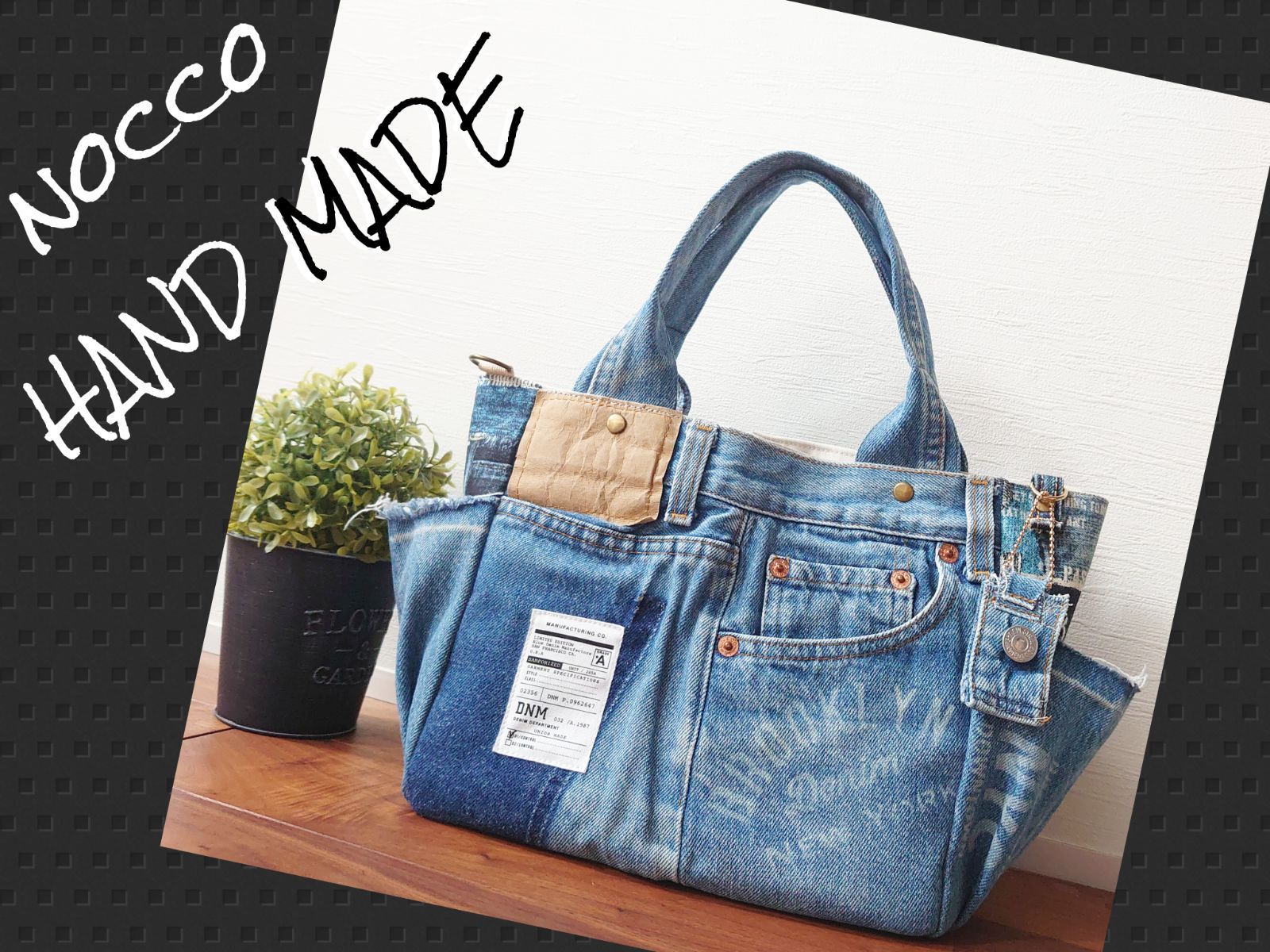 No.319【DENIM✖️ステンシル✖️フリンジTOTE BAG❤️】デニム