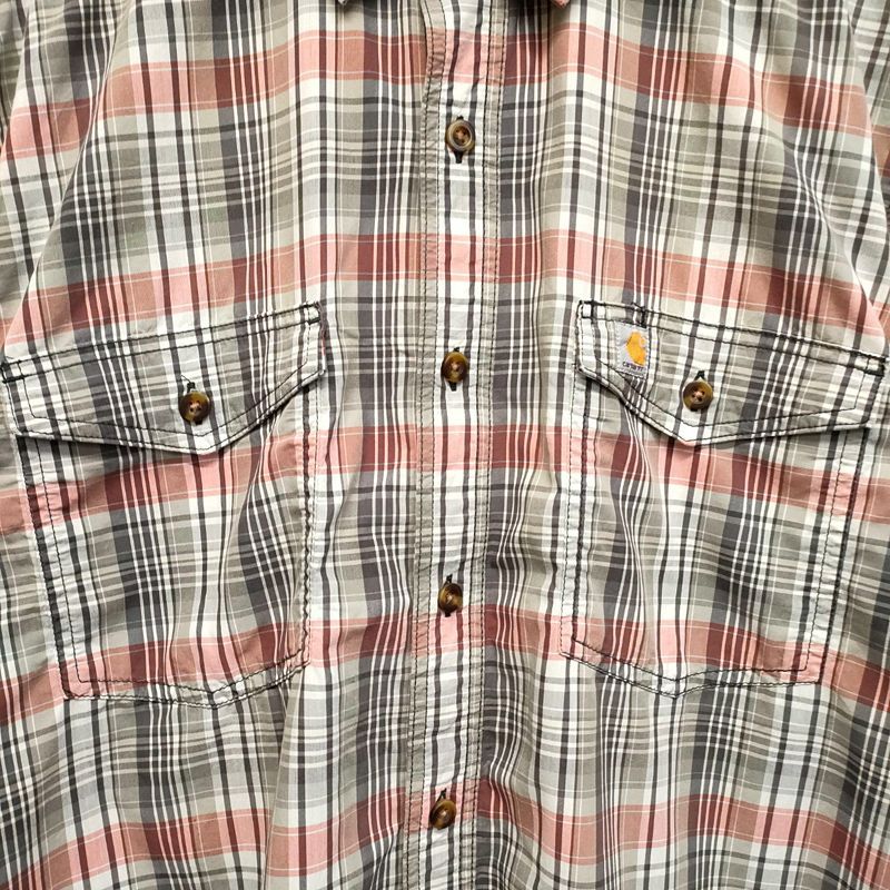 カーハート Carhartt 半袖 シャツ チェック柄 グレー系×レッド系