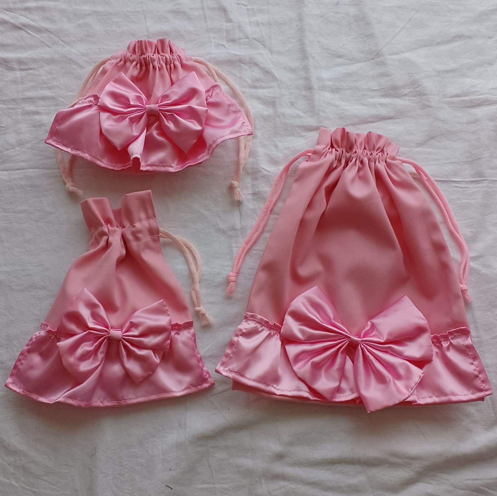 姫系】入園入学 通園バッグ5点セット 濃いピンク×黒 リボン フリル