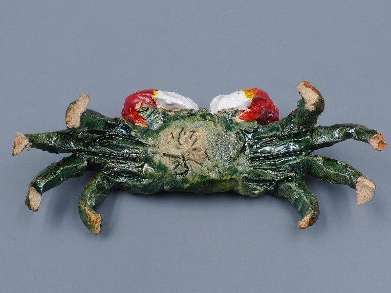 希少 本物保証 明治期 水月焼 初代 好川恒方 作 蟹 天神蟹 置物 狩野派