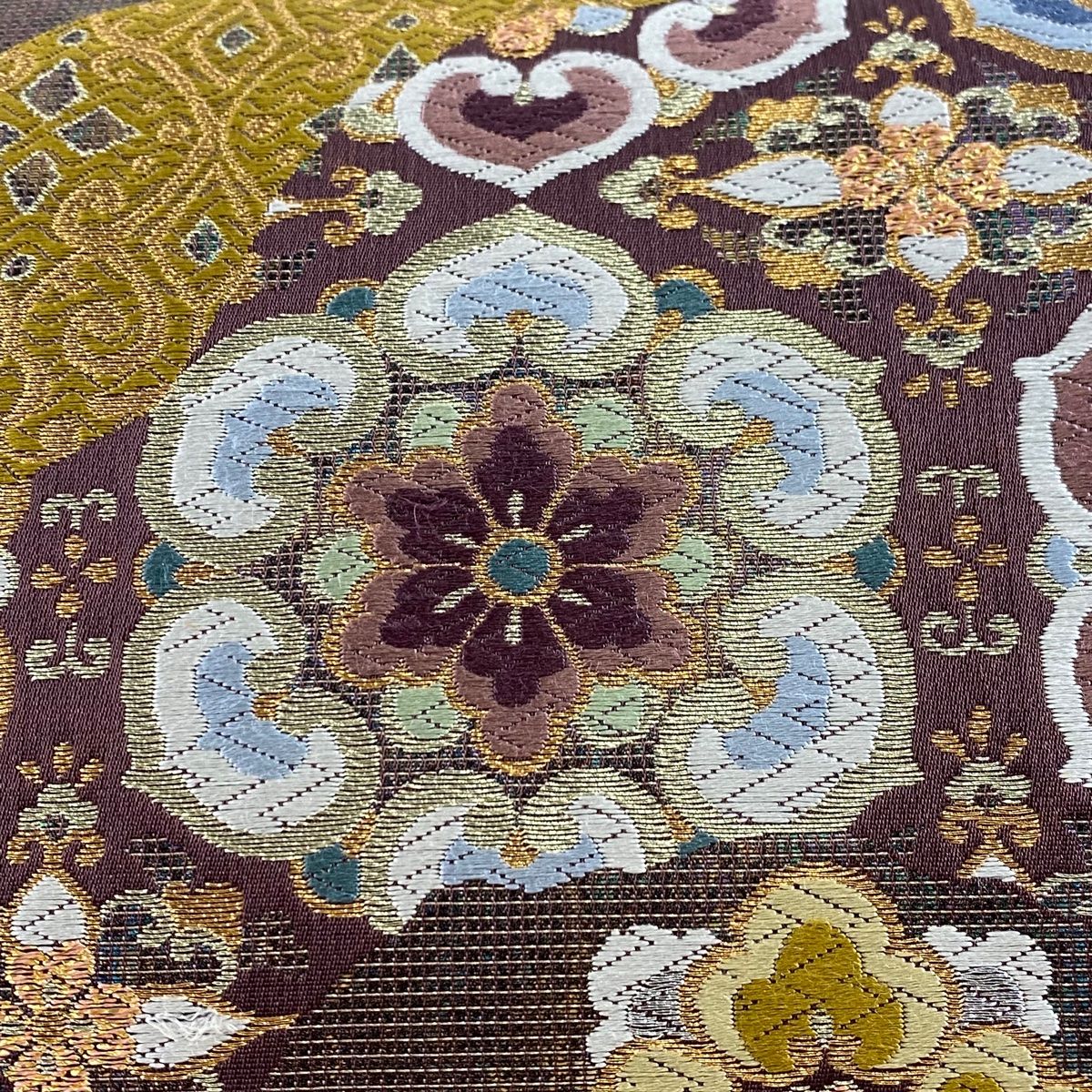 未使用品 袋帯 ブルーグレー ゴールド 葡萄唐草 華文 4m37cm 六通 正絹 未使用品 袋帯 ブルーグレー ゴールド 葡萄唐草 華文 4m37cm 六