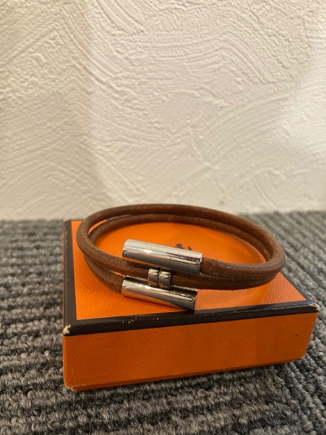 HERMES エルメス トゥルニス 2連ブレスレット シルバー ブラウン