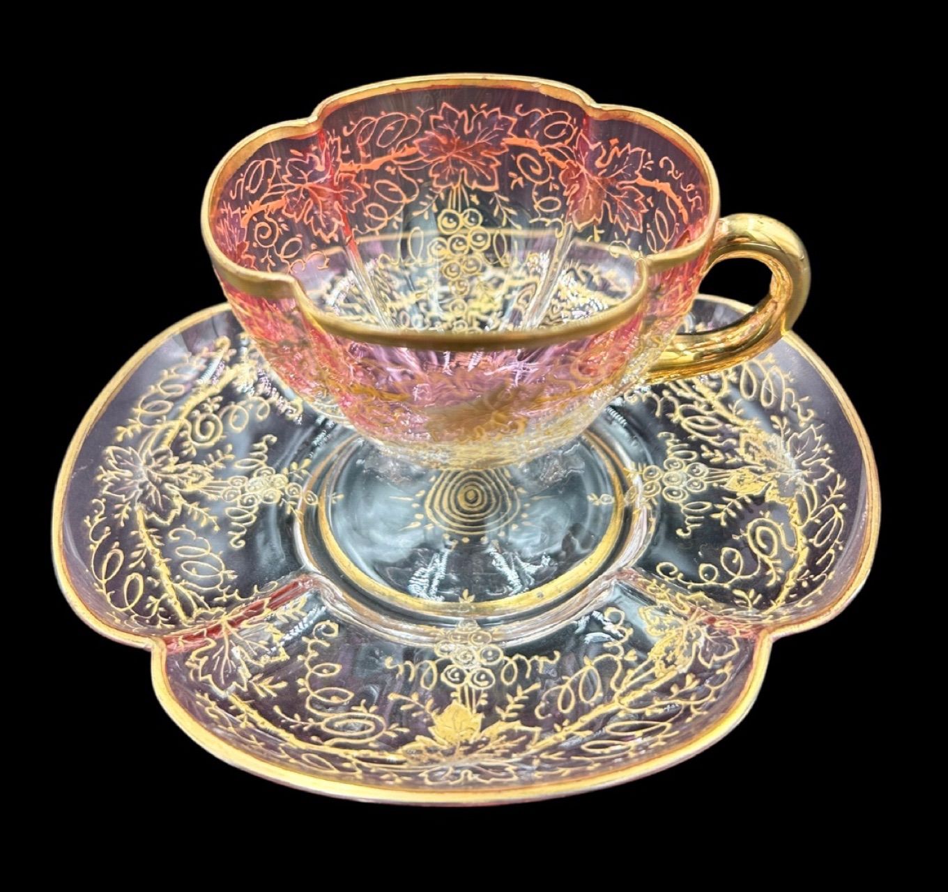 Moser グラス 金彩 アンティーク 小グラス 食器 希少】moser（モーゼル）カップ＆ソーサー 1880年頃 豪華 金盛り