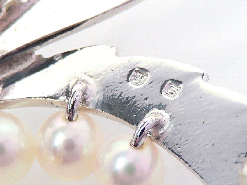 MIKIMOTO ミキモト SV パール ブローチ シルバー 5珠 あこや真珠