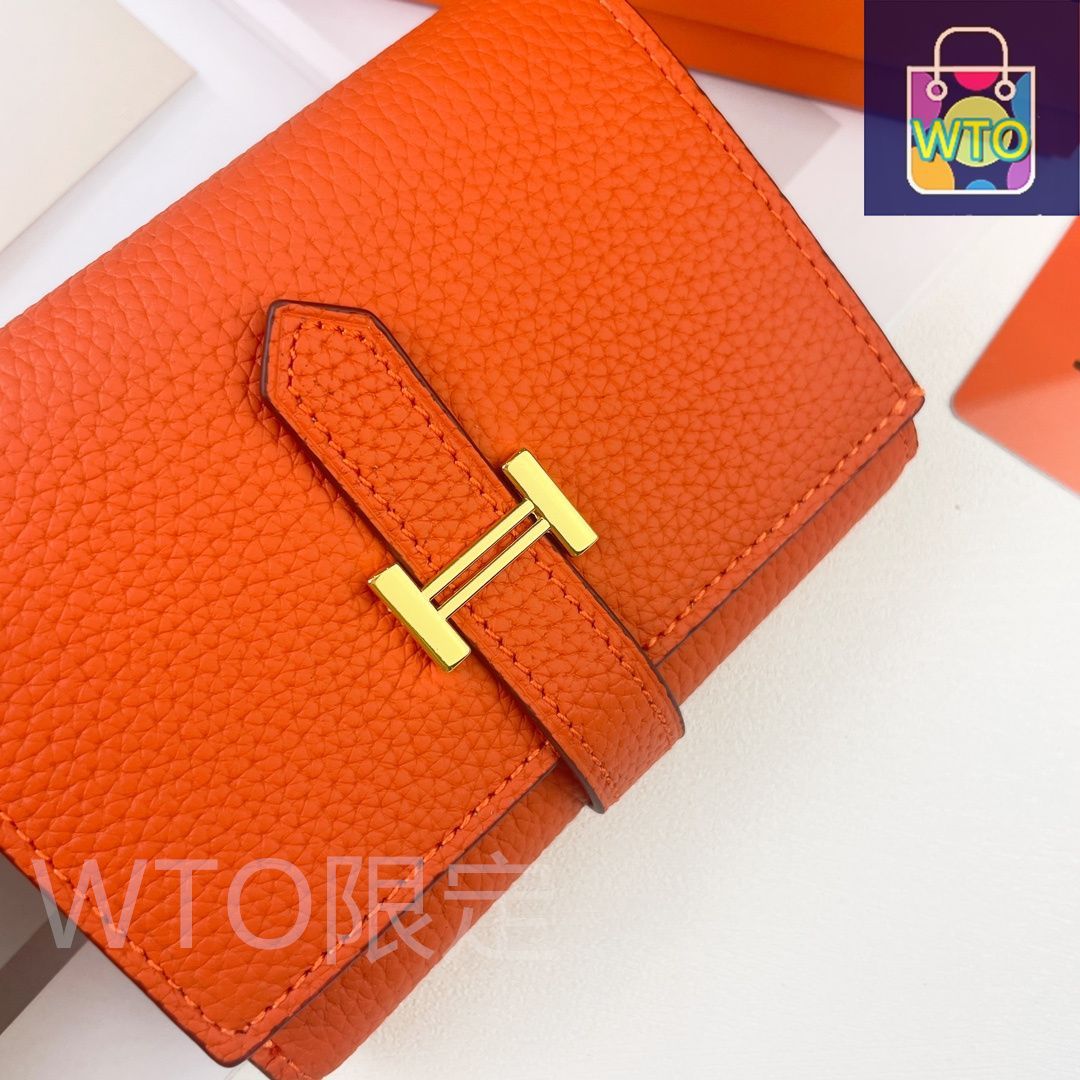 【Hermes】鮮やかオレンジカラー☆人気 Bearn mini ウォレット 今日特価】Hermes Bearn ウォレット, Epsomレザー ミニ財布
