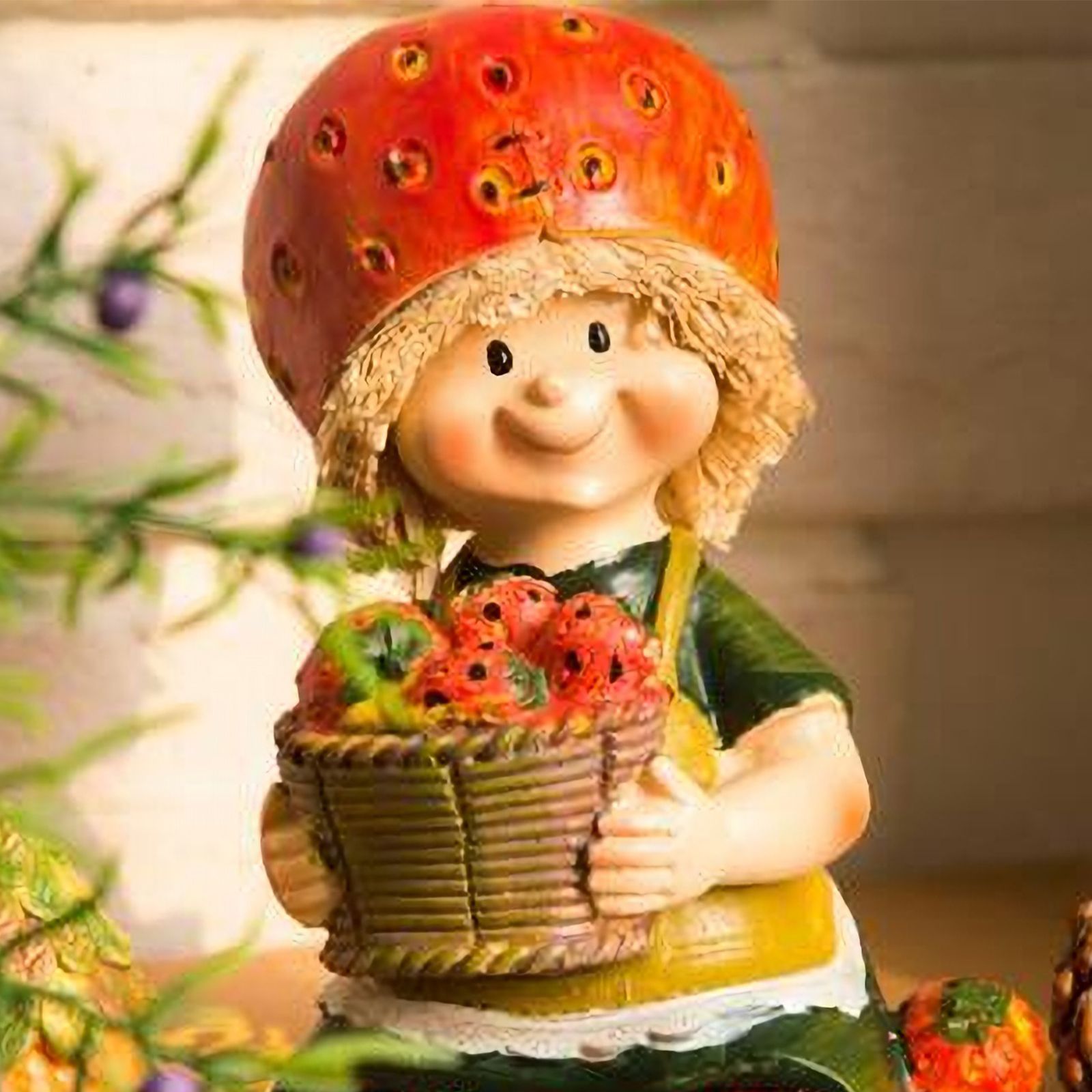 お座り人形 置物 かわいい置物 家の装飾 （2個セット） (いちご