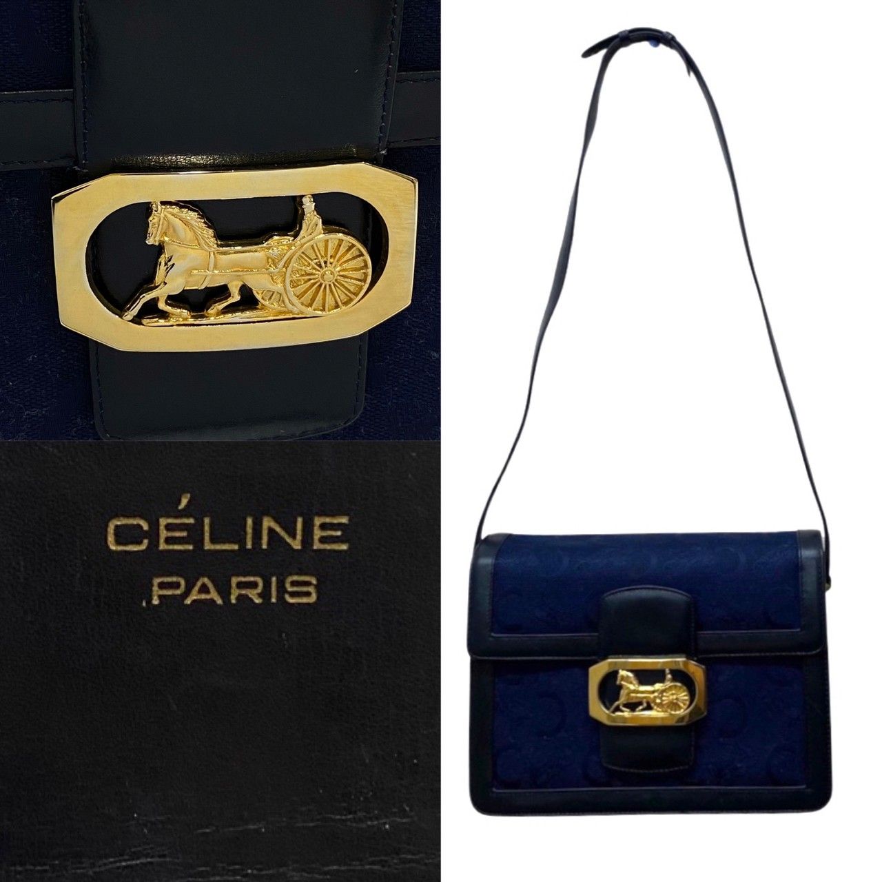 極 美品 CELINE セリーヌ ヴィンテージ 馬車金具 Cマカダム キャンバス 