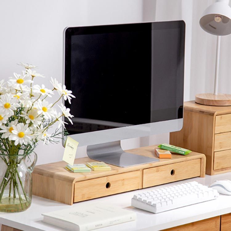 デスク上置棚 竹製引き出し付き 多機能調節可能モニター台 デスク上置棚 竹製引き出し付き 多機能調節可能モニター台 多機能調節