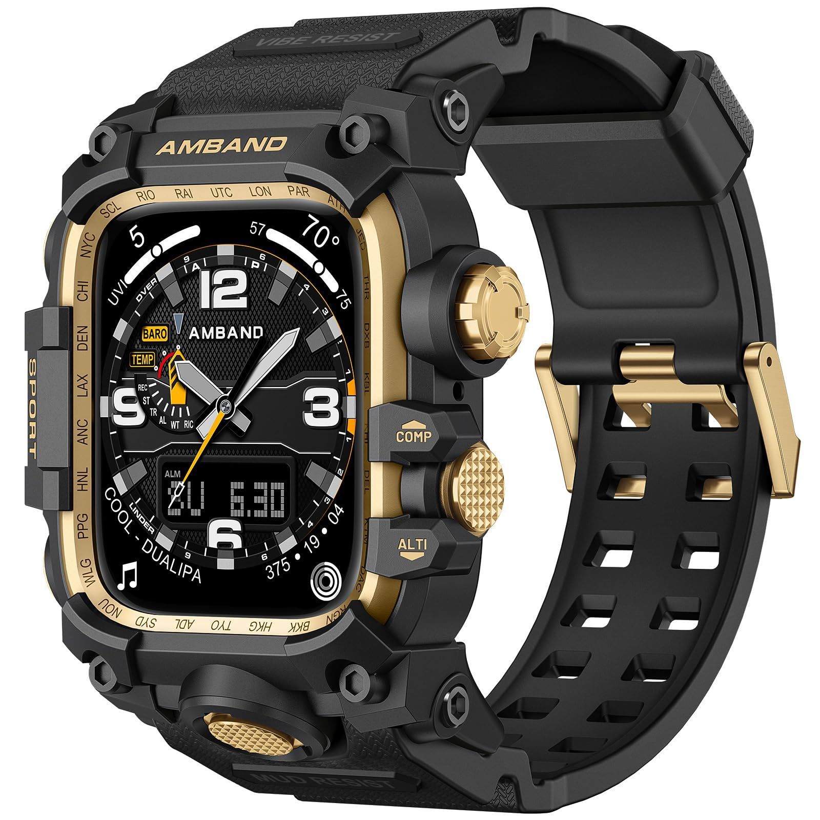 コンパチブル for アップルウォッチ バンド Apple Watch Series 9|8|7 45mmに対応 メタル ケース TPUバンド 一体型 裏蓋付き M3 保護カバー 耐衝撃 ブラックゴールド