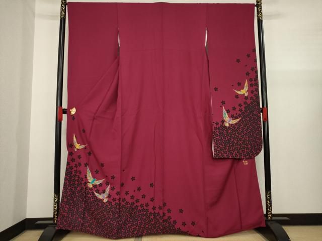 平和屋着物○染色作家 斉藤三才 振袖 寿光織 花鳥文 薔薇 暈し