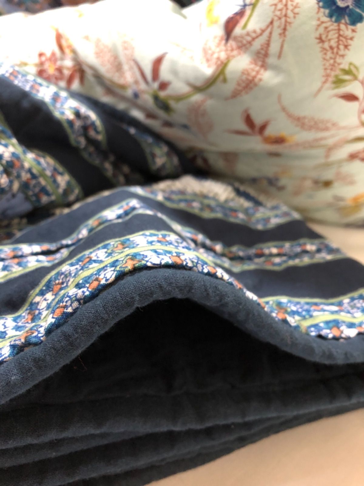 マルチカバー パッチワーク キルト 大判 285×240cm インディゴ インド