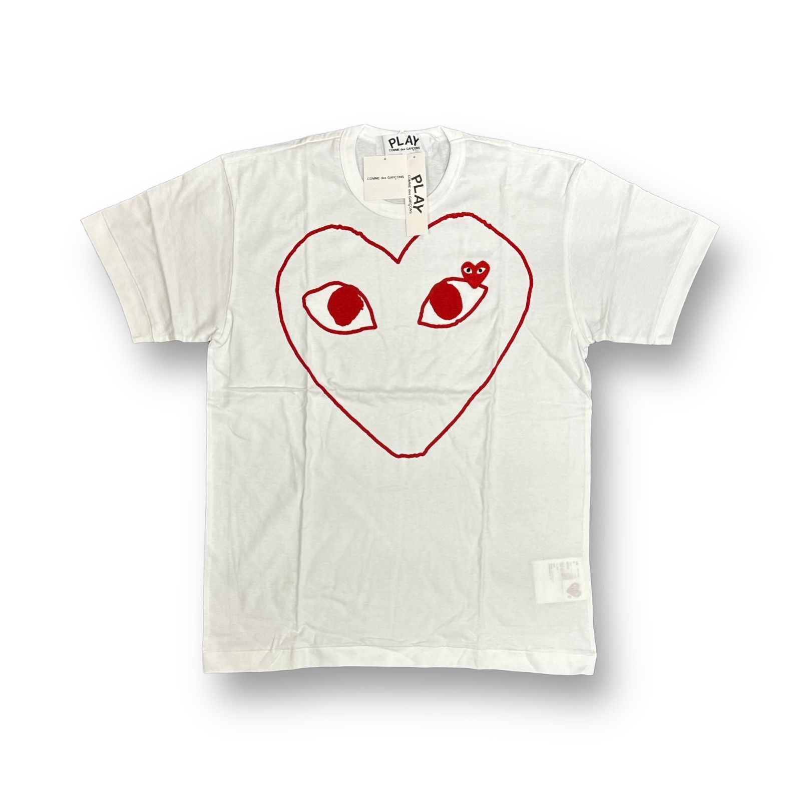 定価8690円 新品 PLAY COMME des GARCONS 24SS ハートプリント レッドハートワッペン Tシャツ プレイ コムデギャルソン AZ-T100-051 ホワイト XL 58960A3